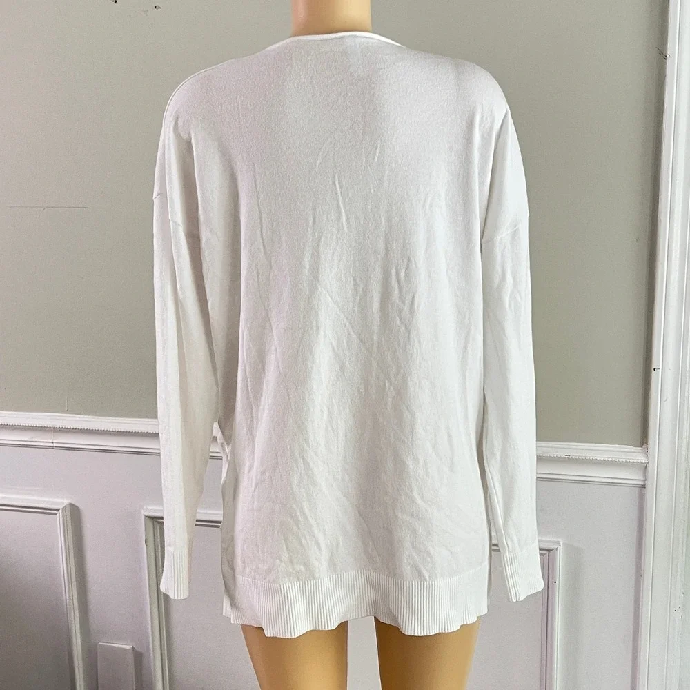 Jouica‎ V-Neck Sweater Womens 2XL White Long Sleeve Side Slits High-Low Pullover